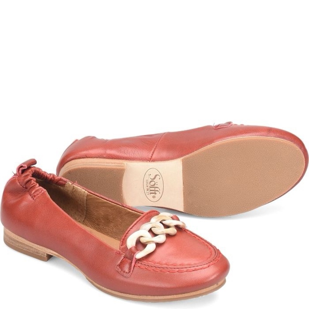 Sofft Kadyn Red Leather Slip-On Chain Loafers Comfort Flats Shoes Women’s 9